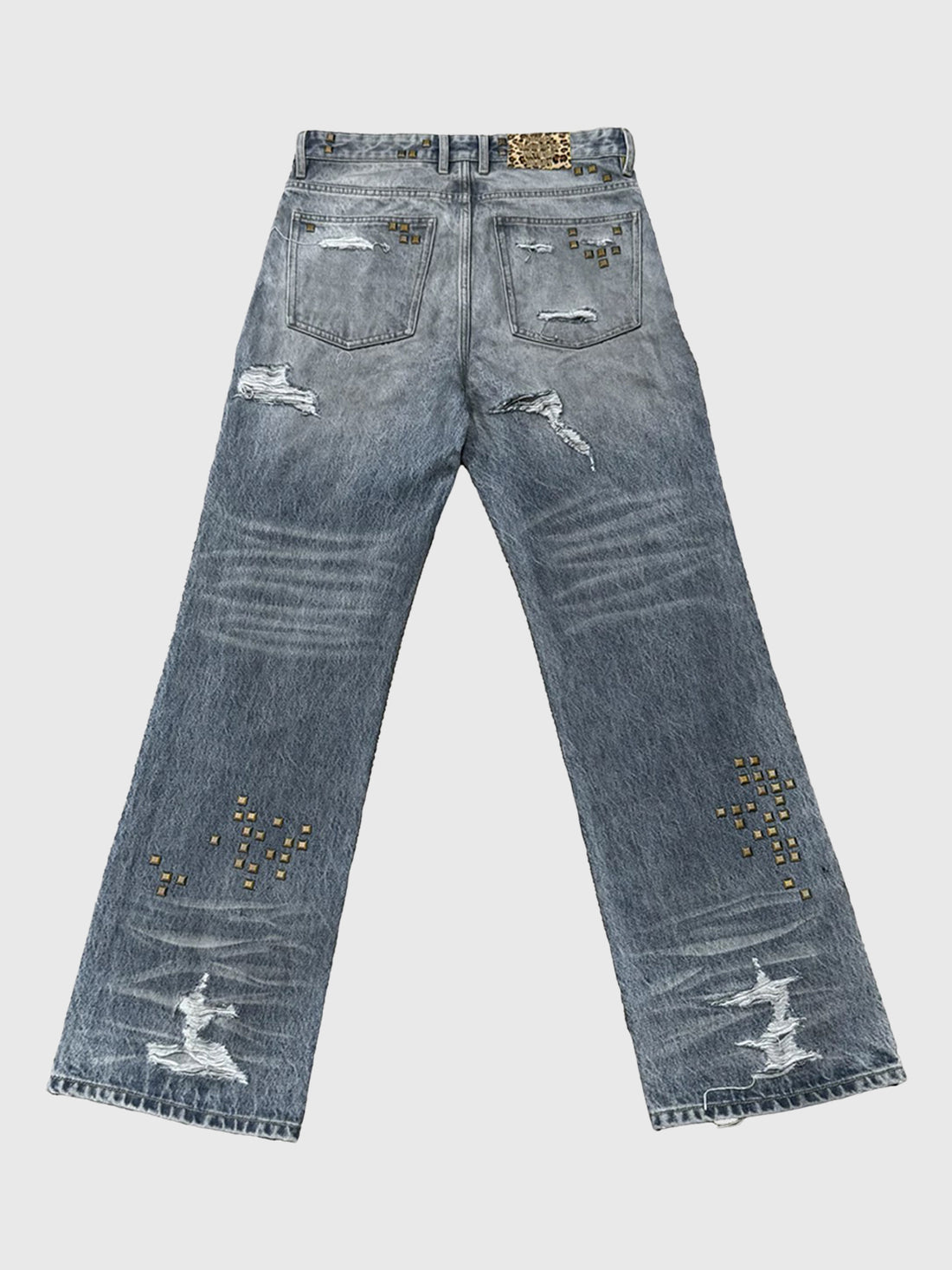 Co-ed Dorm Straight-leg Leopard Patchwork Denim Jeans - Blue