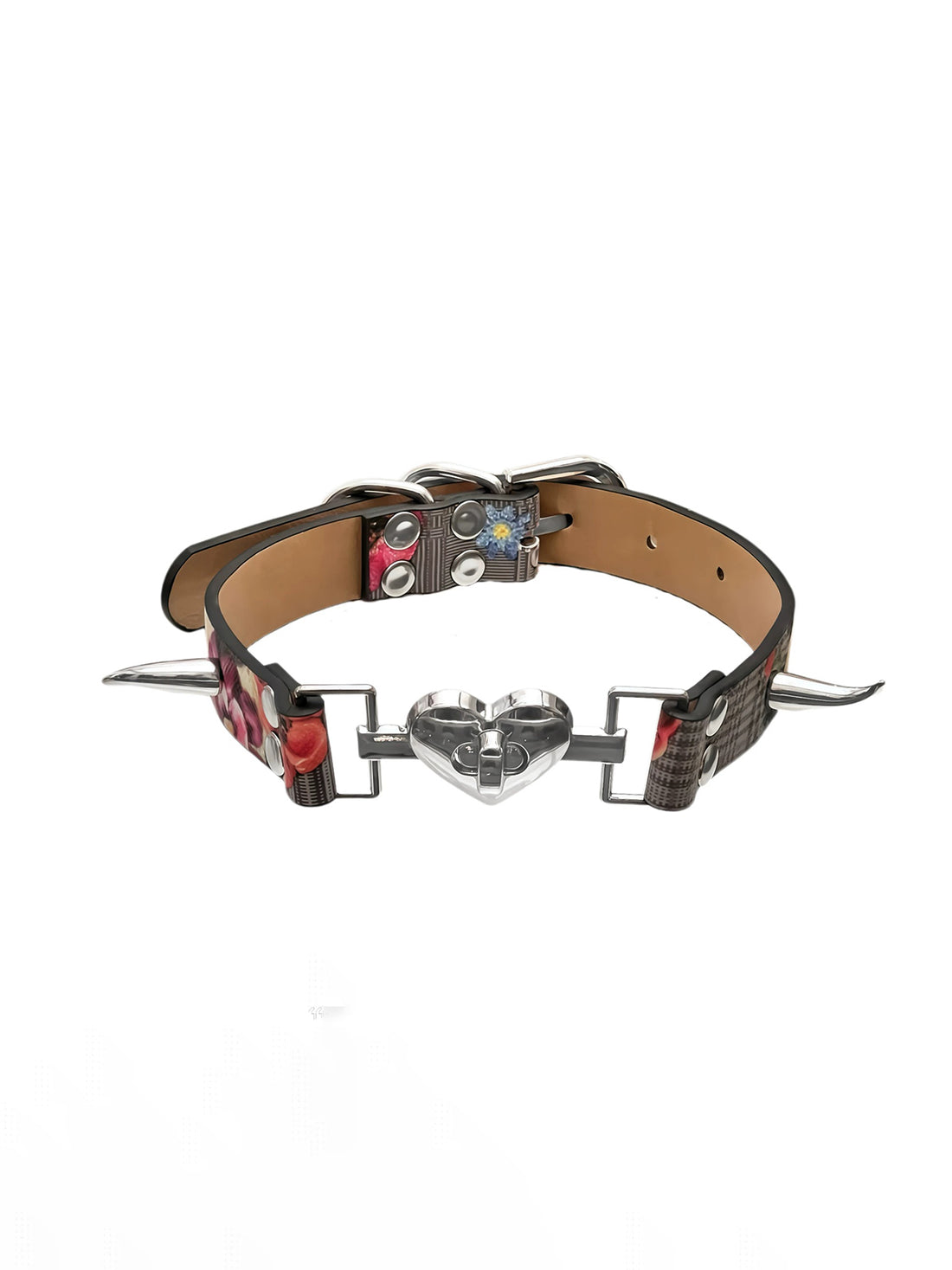 Brick Lane Punk Spiked Heart Cross Leather Choker - Black