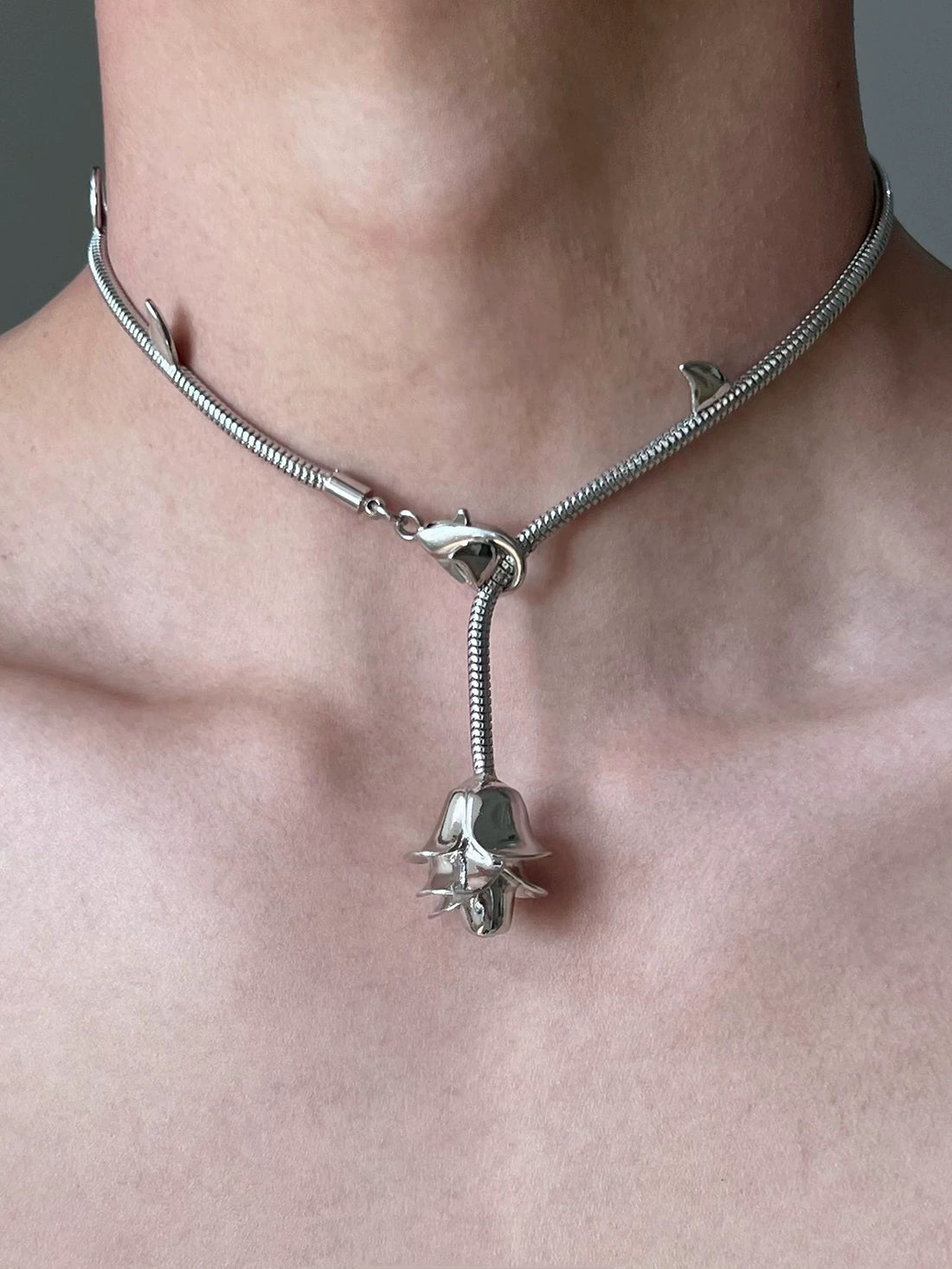 Brick Lane Punk Skull Pendant Chain Necklace - Silver