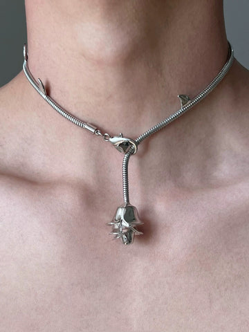 Brick Lane Punk Skull Pendant Chain Necklace - Silver