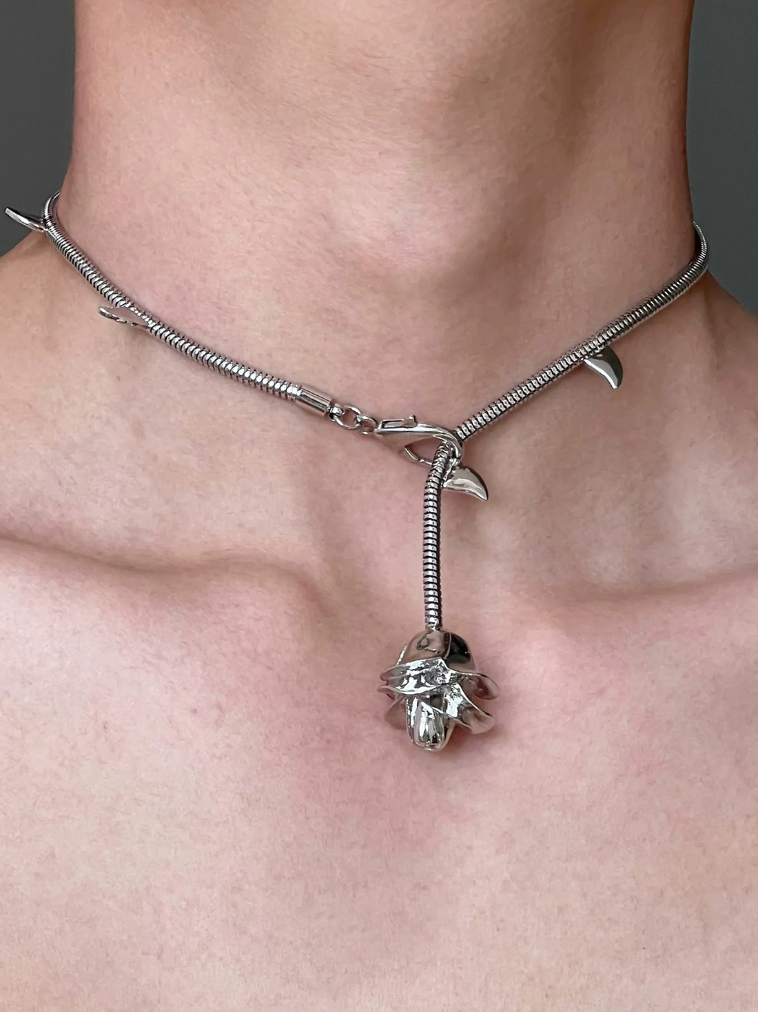 Brick Lane Punk Skull Pendant Chain Necklace - Silver