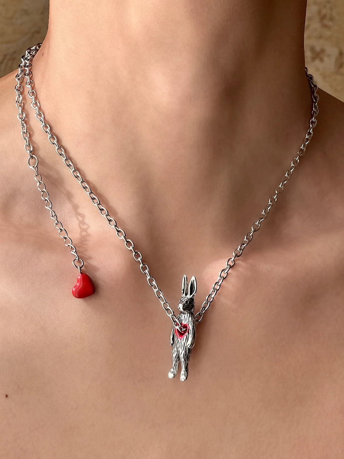 Brick Lane Punk Skeleton Figurine Layered Necklace - Silver