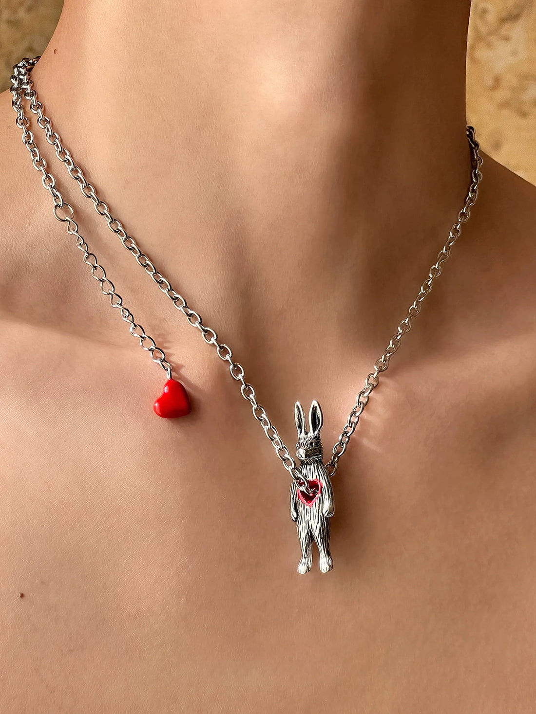 Brick Lane Punk Skeleton Figurine Layered Necklace - Silver