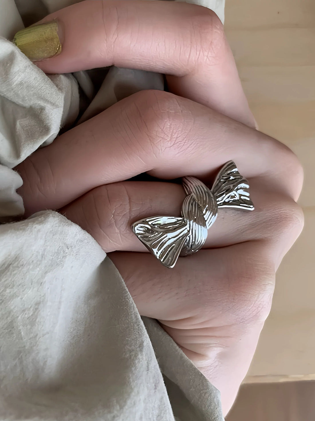 Brick Lane Punk Liquid Metal Bow Statement Ring - Silver