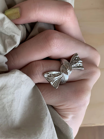 Brick Lane Punk Liquid Metal Bow Statement Ring - Silver