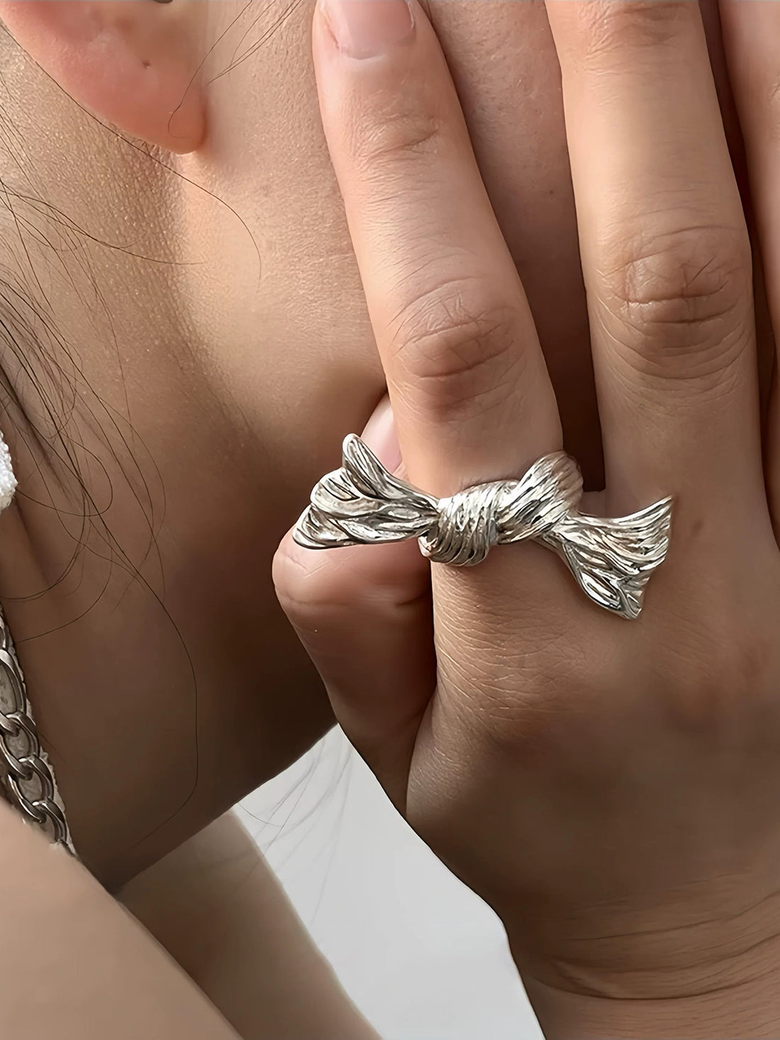 Brick Lane Punk Liquid Metal Bow Statement Ring - Silver