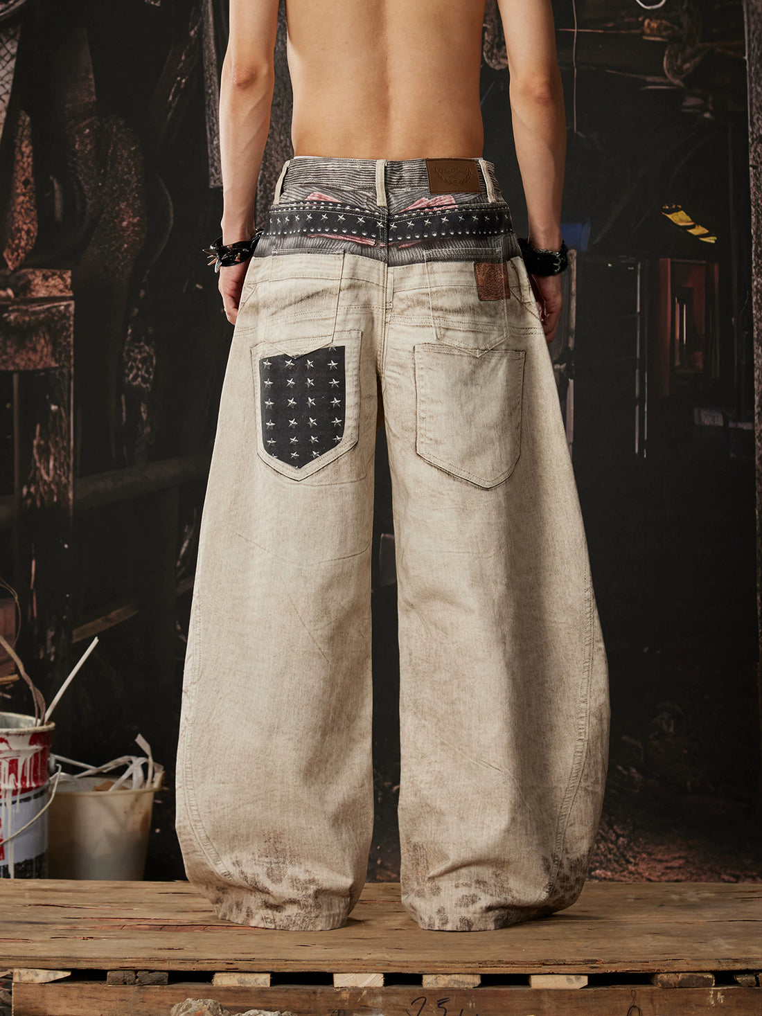 Co-ed Dorm Wide-leg Graphic Print Cargo Pants - Beige