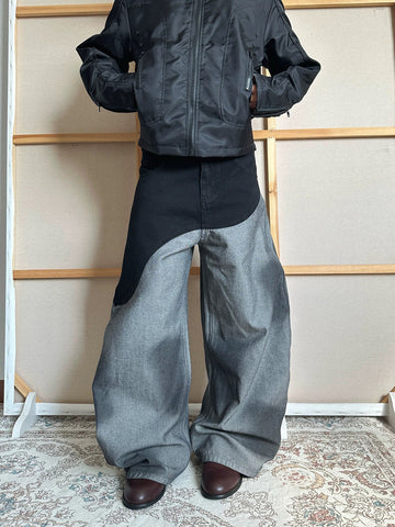 Co-ed Dorm Wide-leg Contrast Color Patchwork Pants - Black