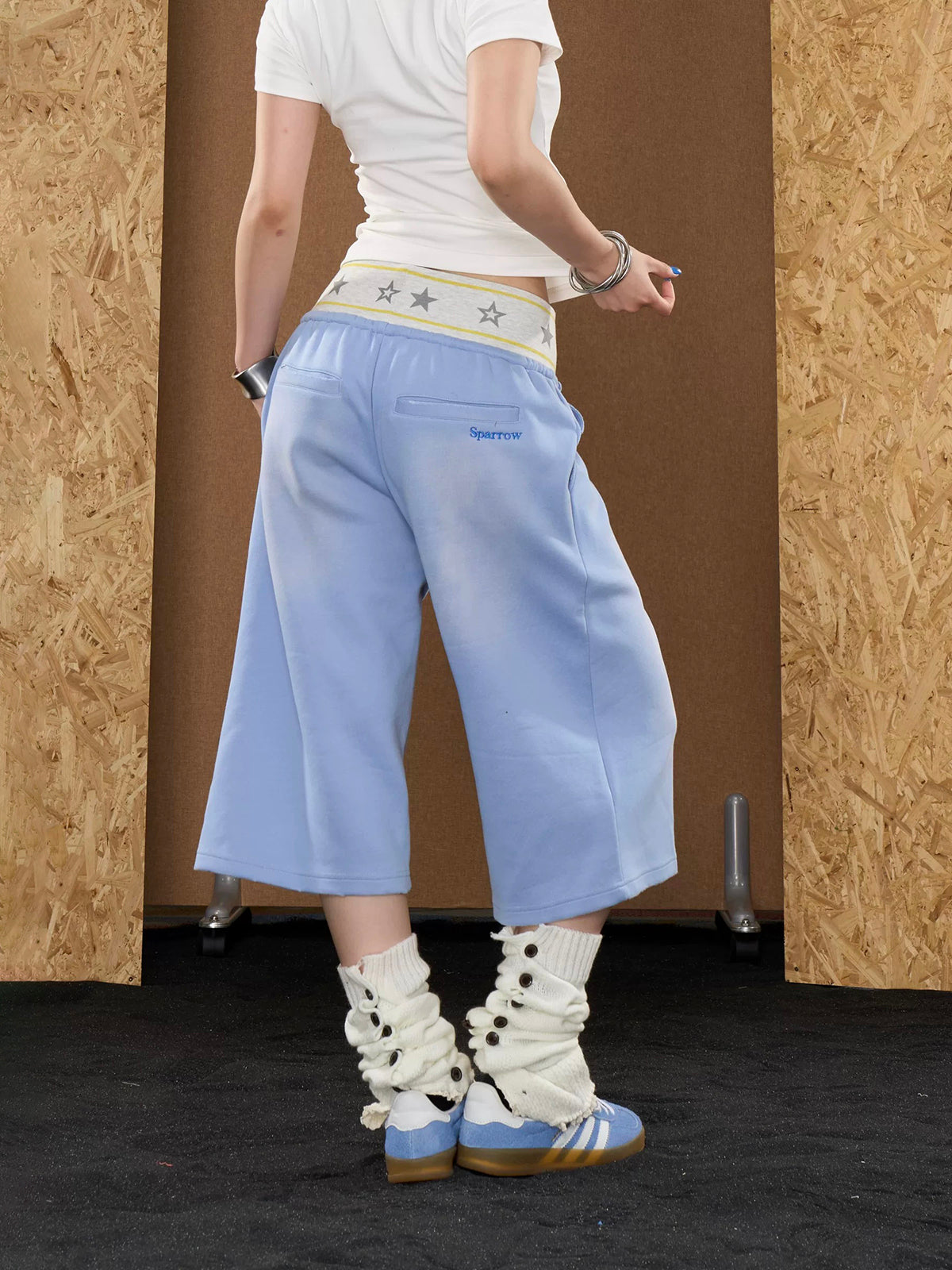 Brick Lane Wide-leg Star Patchwork Denim Shorts - Blue
