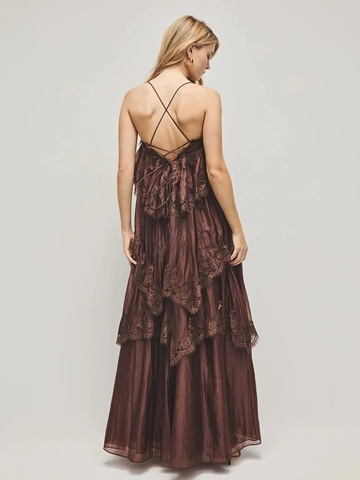 Forest Ruffle Lace Dress - Cedar Brown