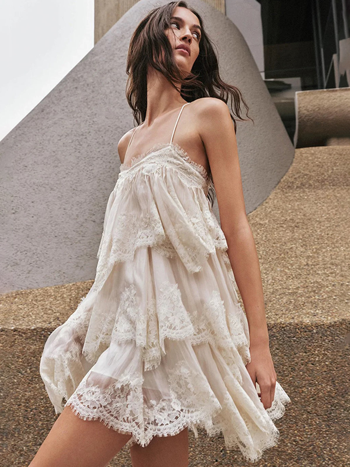 Vanilla Cloud Lace Mini Dress - Cream White