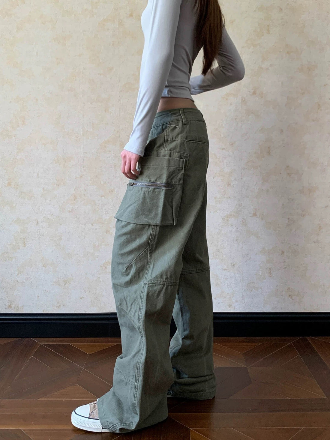 Brick Lane Wide-leg Cross Patchwork Cargo Pants - Green
