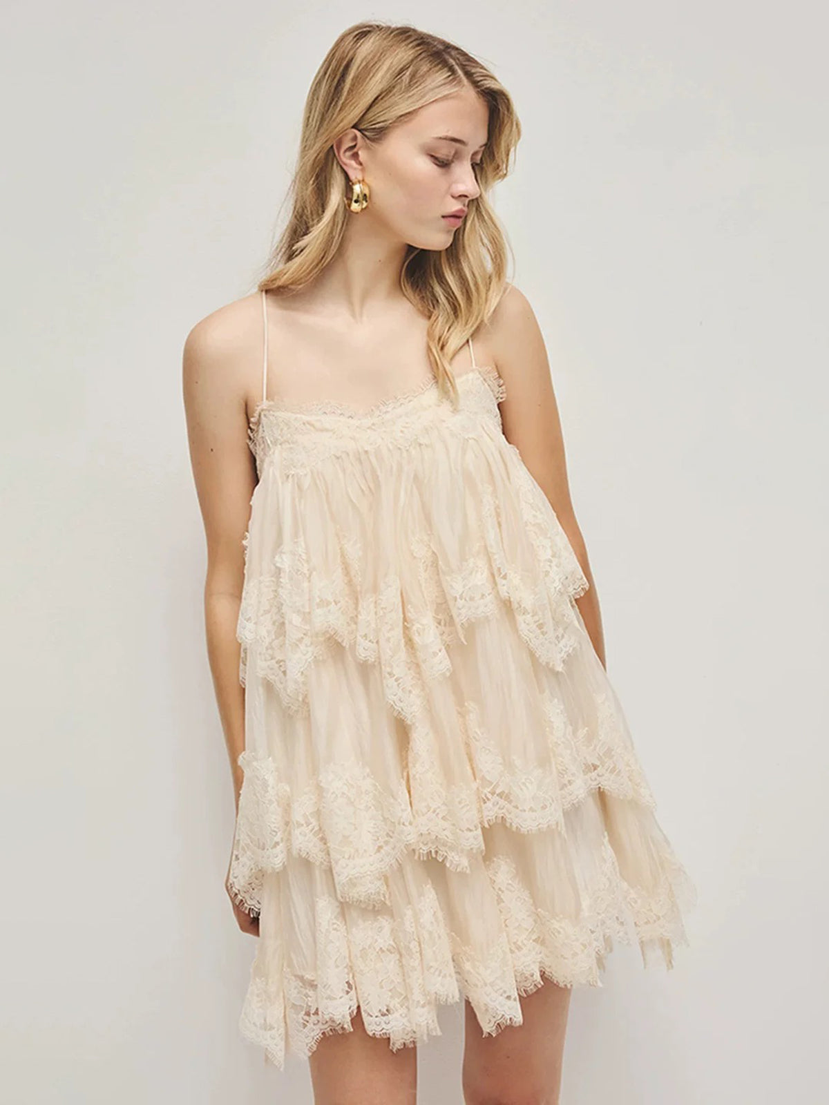 Vanilla Cloud Lace Mini Dress - Cream White