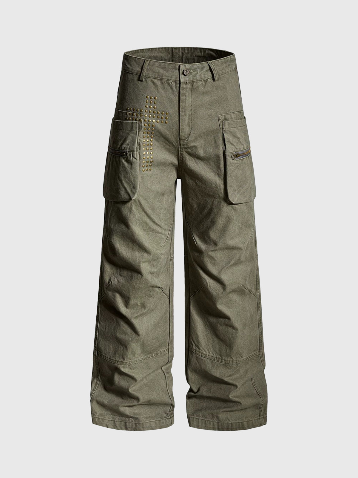 Brick Lane Wide-leg Cross Patchwork Cargo Pants - Green