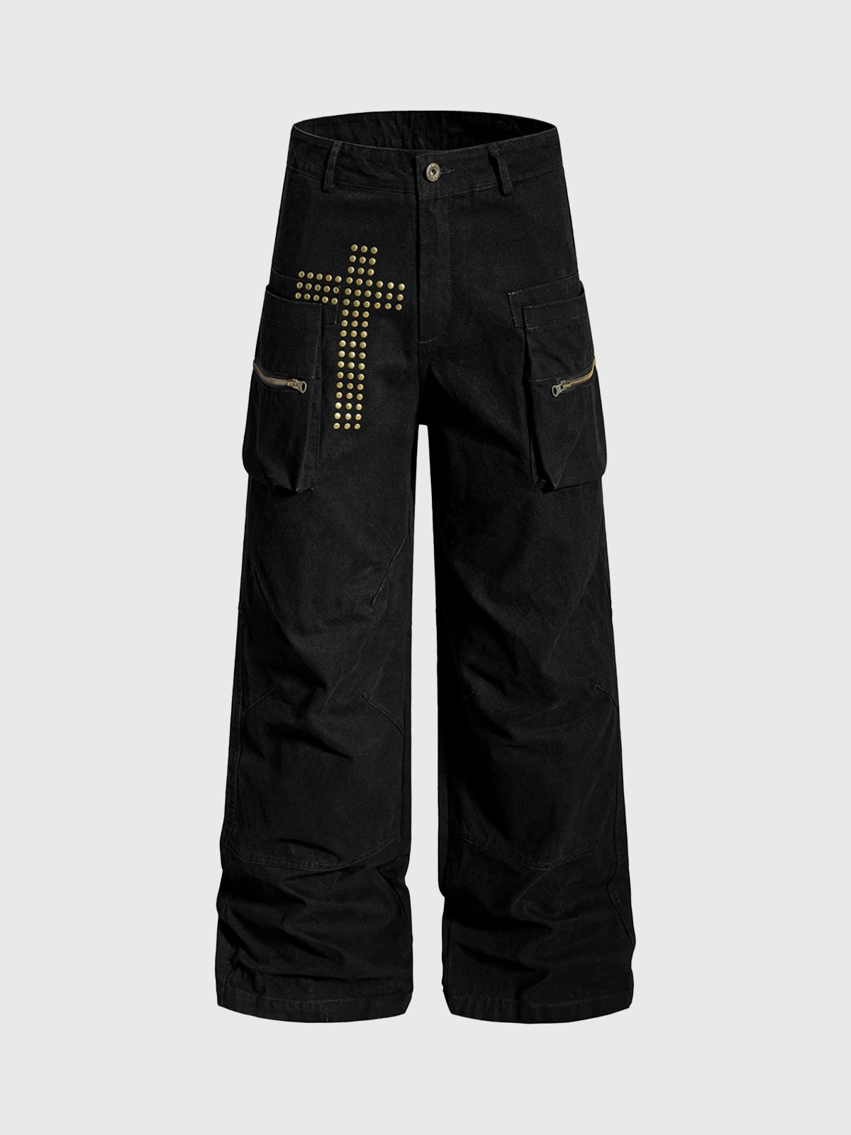 Brick Lane Wide-leg Cross Patchwork Cargo Pants - Black