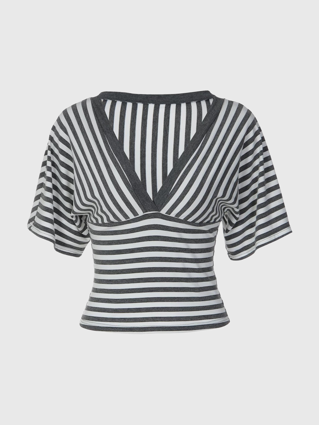 Dolled Office V-Neck Striped Knit Top - Gray