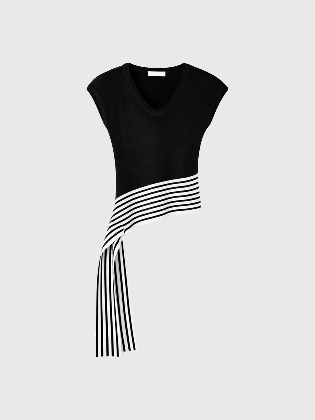 Dolled Office Asymmetric Striped Hem T-Shirt - Black