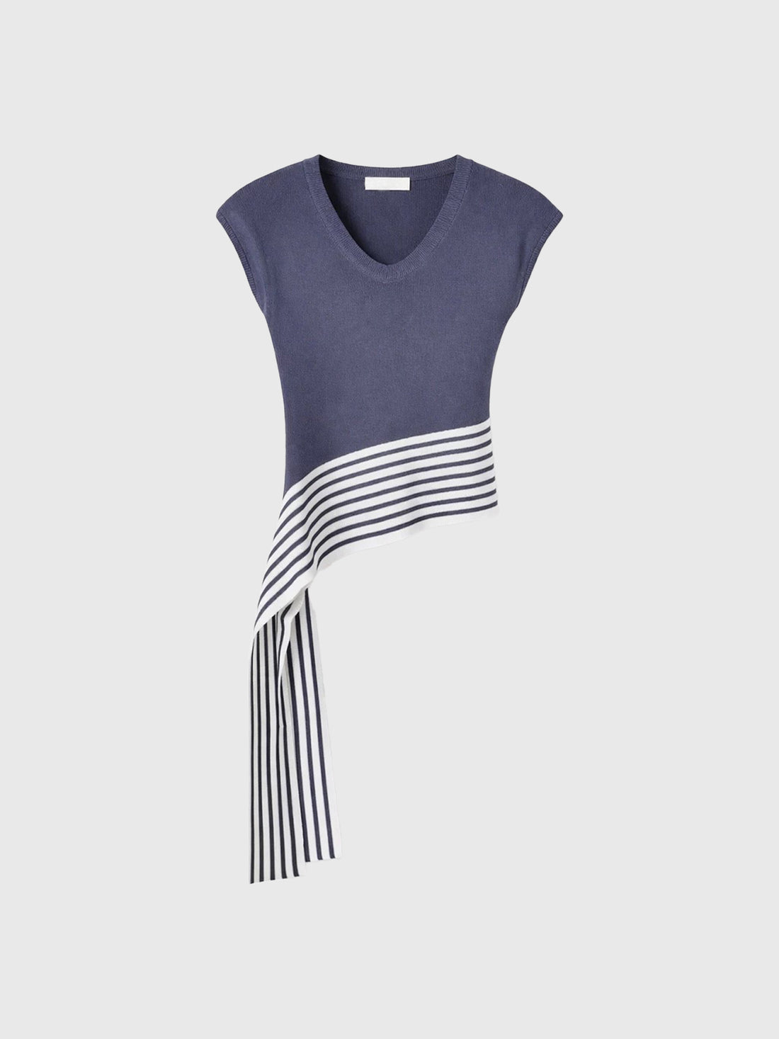 Dolled Office Asymmetric Striped Hem T-Shirt - Blue