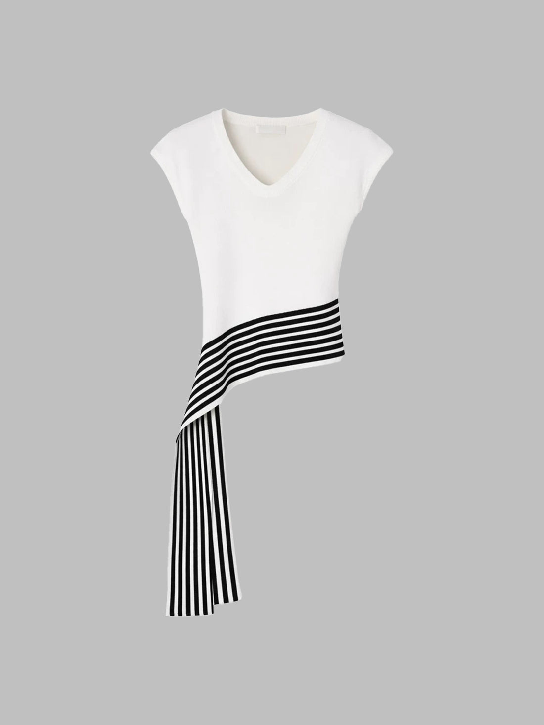 Dolled Office Asymmetric Striped Hem T-Shirt - White