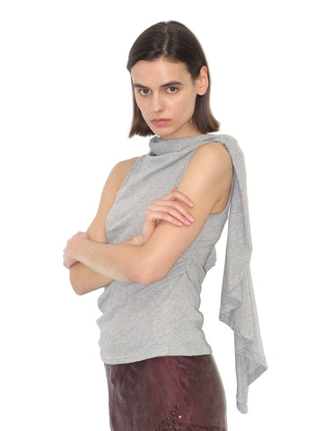 Dolled Office Skimming-fit Cut-out Cold Shoulder Top - Gray