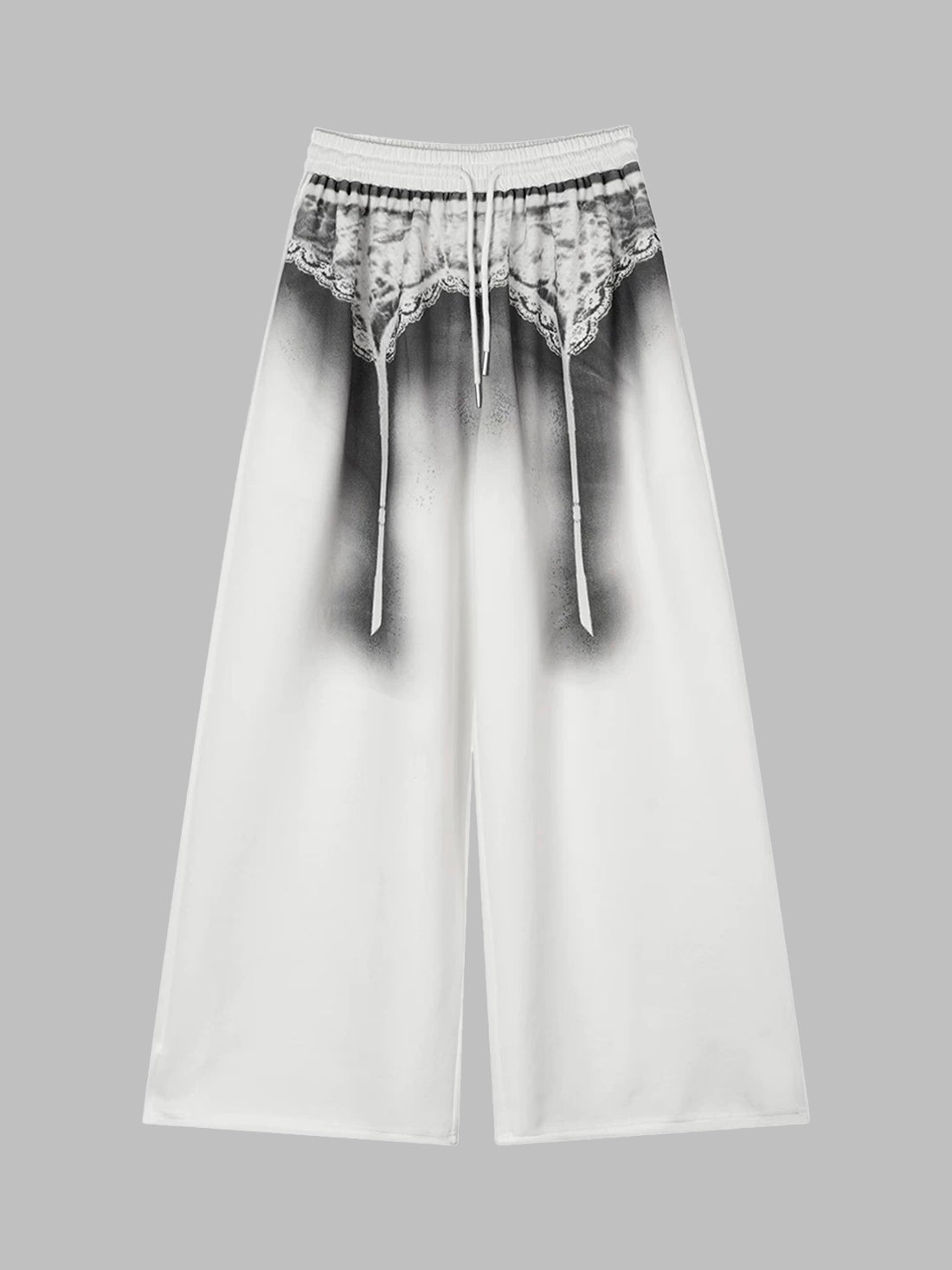Brick Lane Wide-leg Graphic Print Casual Pants - White