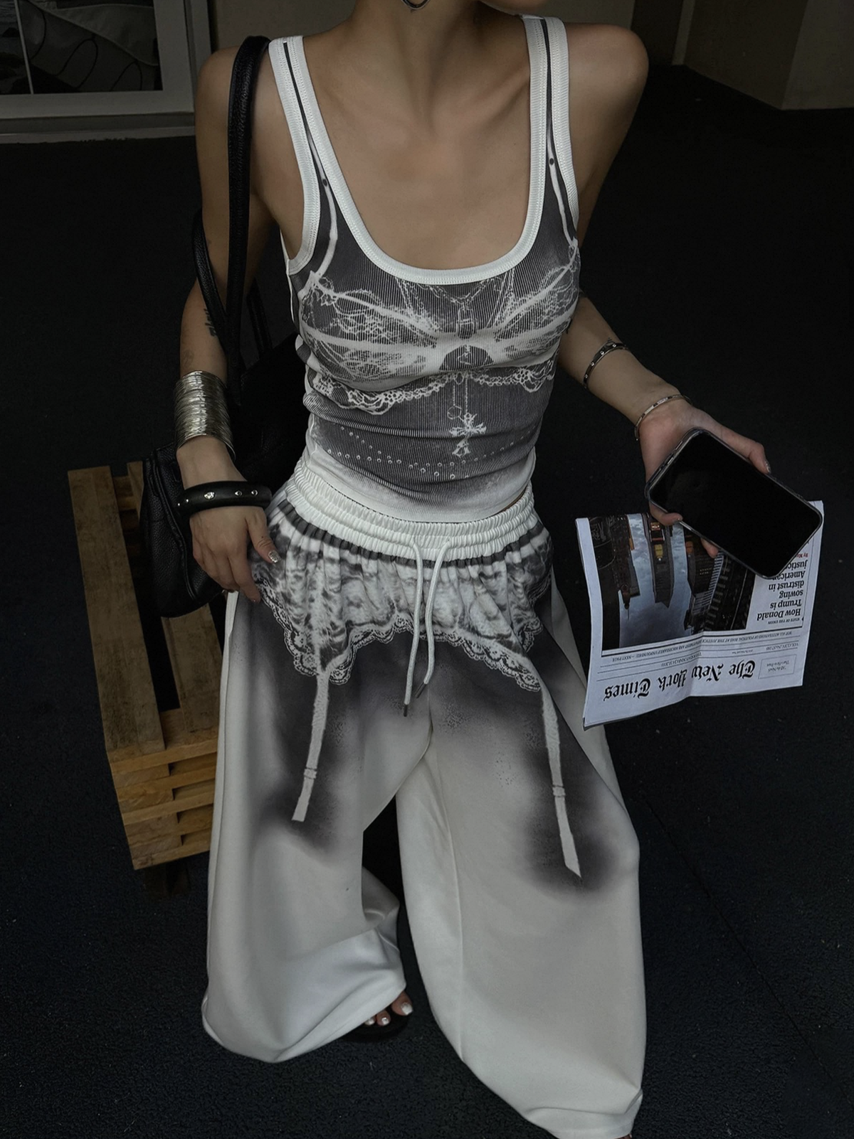 Brick Lane Skimming-fit Graphic Print Cami Top - White