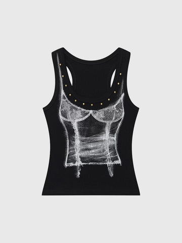 Brick Lane Skimming-fit Graphic Print Vest Top - Black