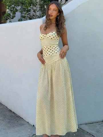 Summer Dot Waist Dress - Lemon Yellow