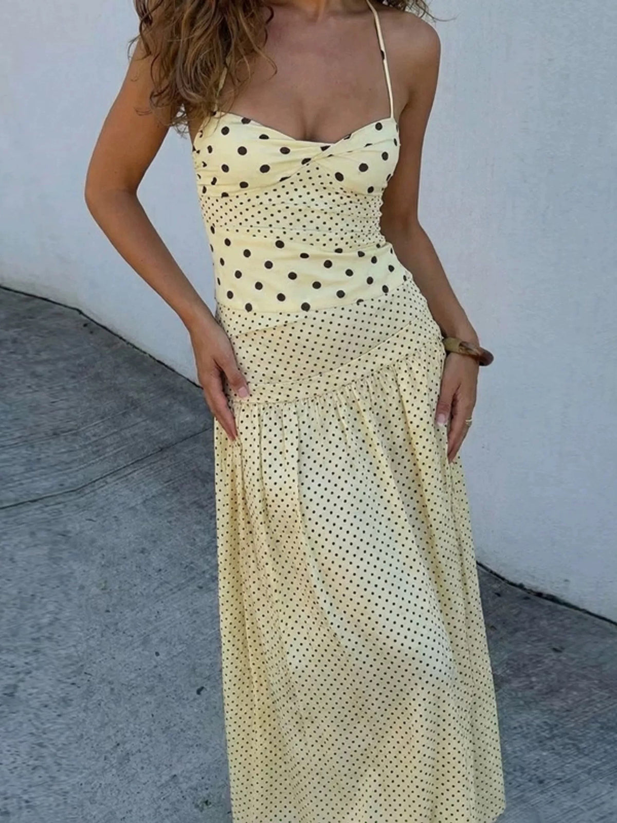 Summer Dot Waist Dress - Lemon Yellow