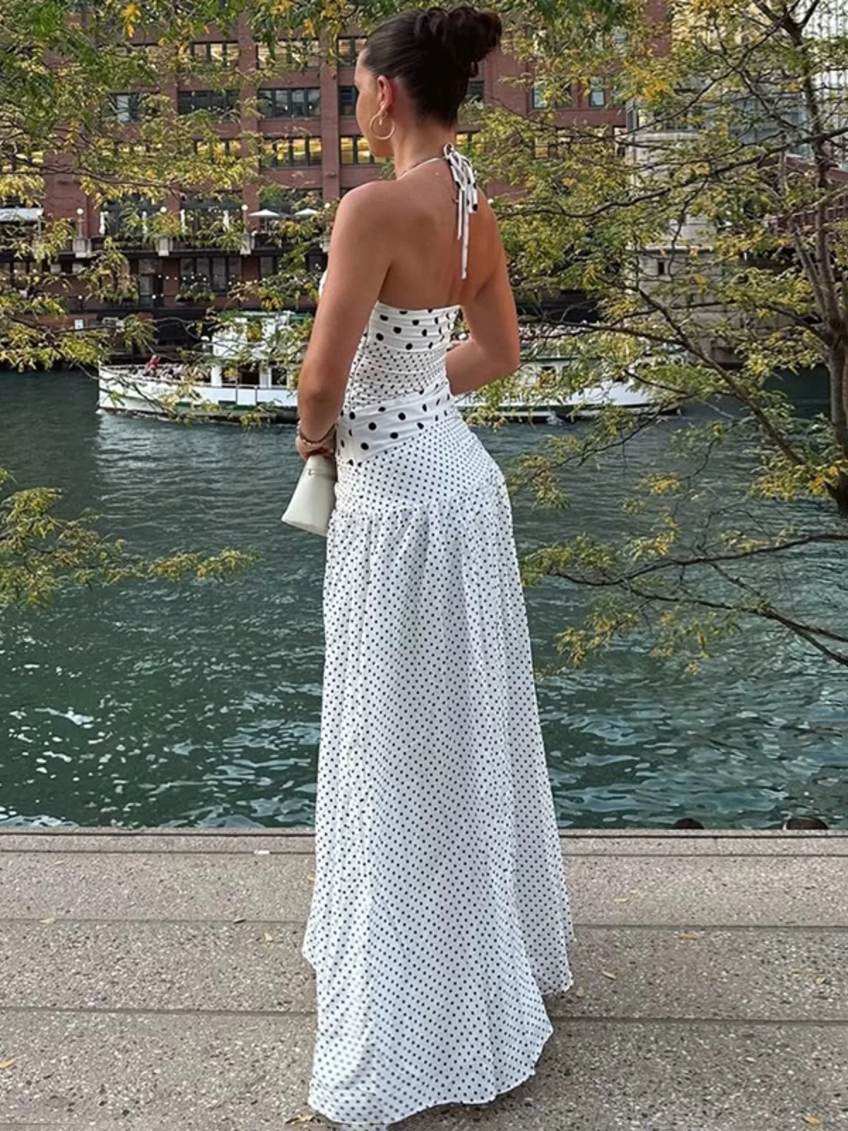 Milk Dot Waist Dress - Pearl White