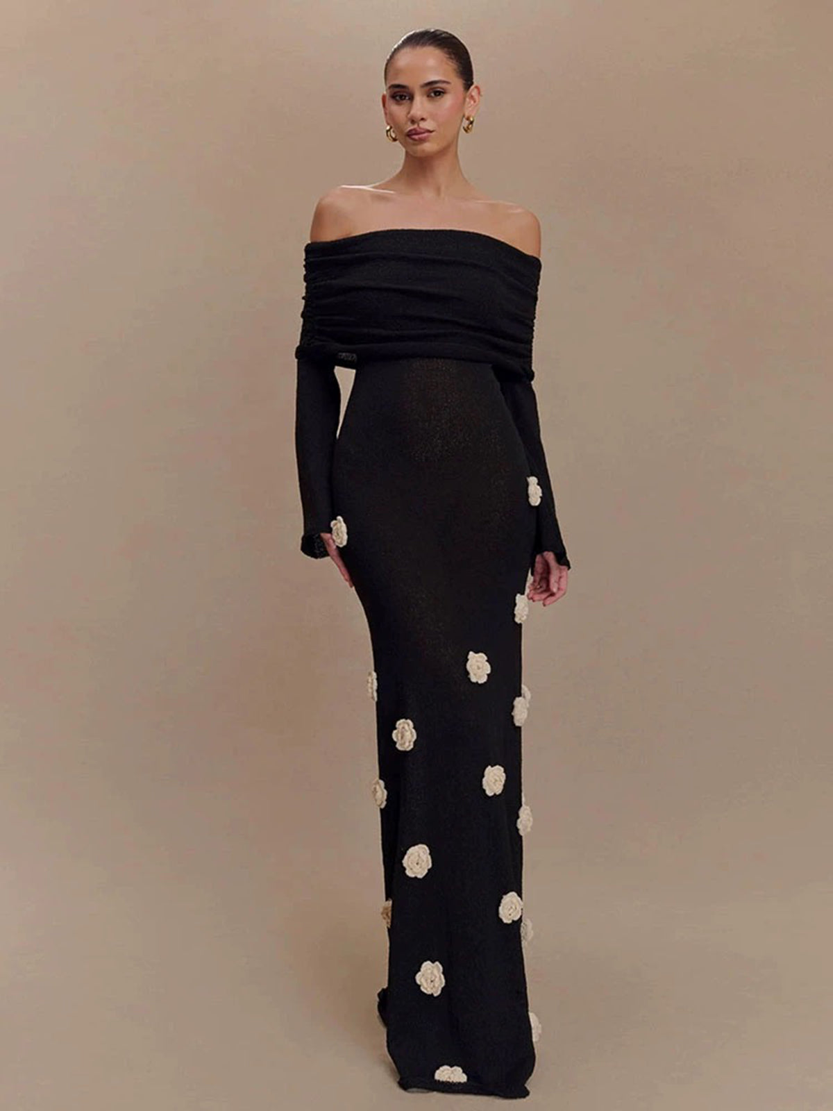 Floral Date Knit Dress - Jet Black