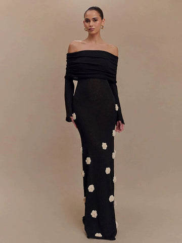 Floral Date Knit Dress - Jet Black