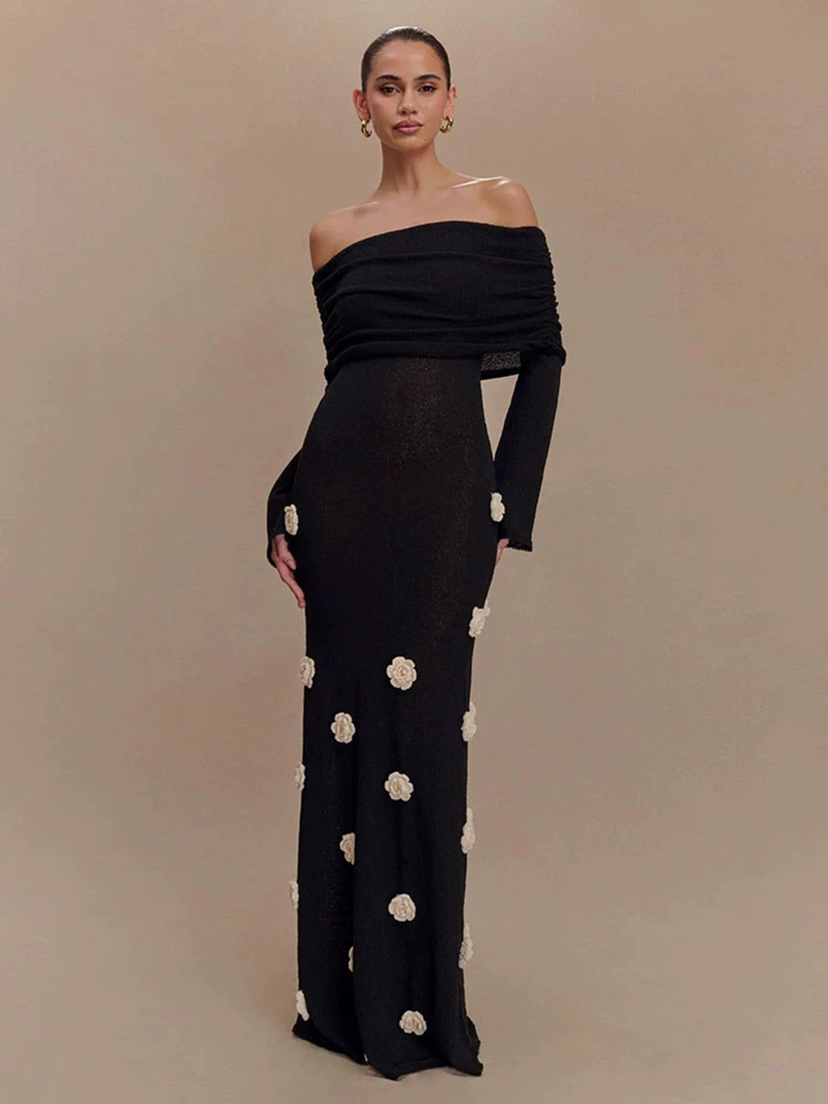 Floral Date Knit Dress - Jet Black