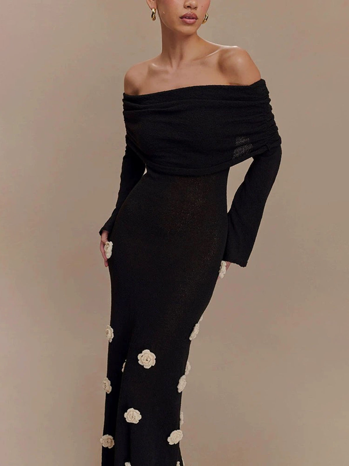 Floral Date Knit Dress - Jet Black