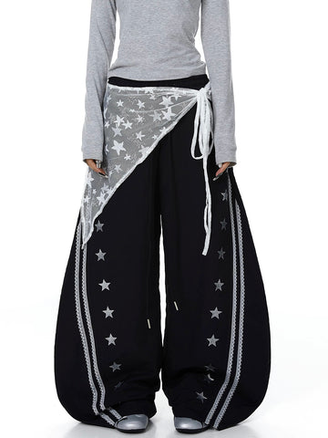 Shadow Lace Patch Barrel Pants - Coal Black