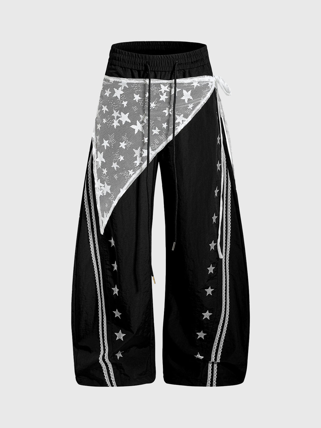 Shadow Lace Patch Barrel Pants - Coal Black