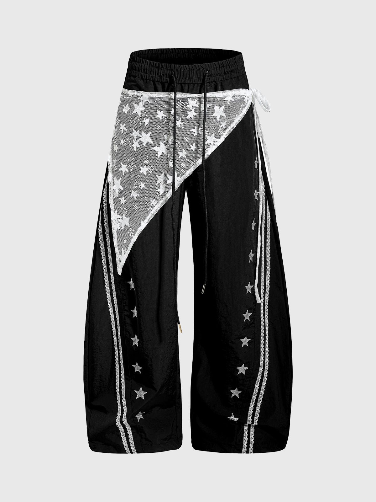 Shadow Lace Patch Barrel Pants - Coal Black