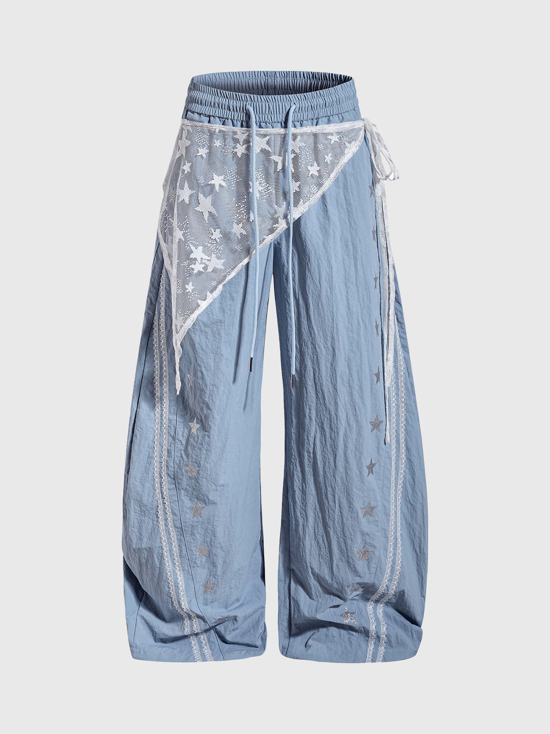 Sky Lace Patch Barrel Pants - Light Blue