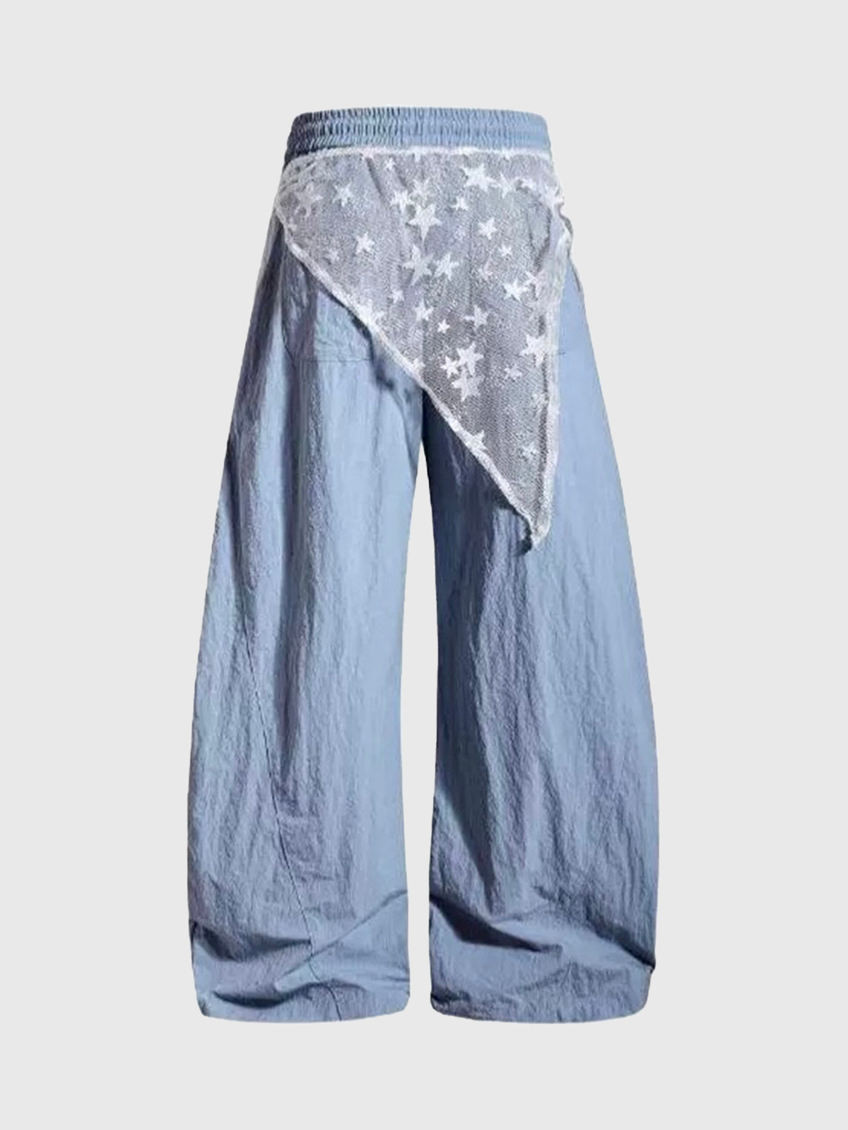 Sky Lace Patch Barrel Pants - Light Blue