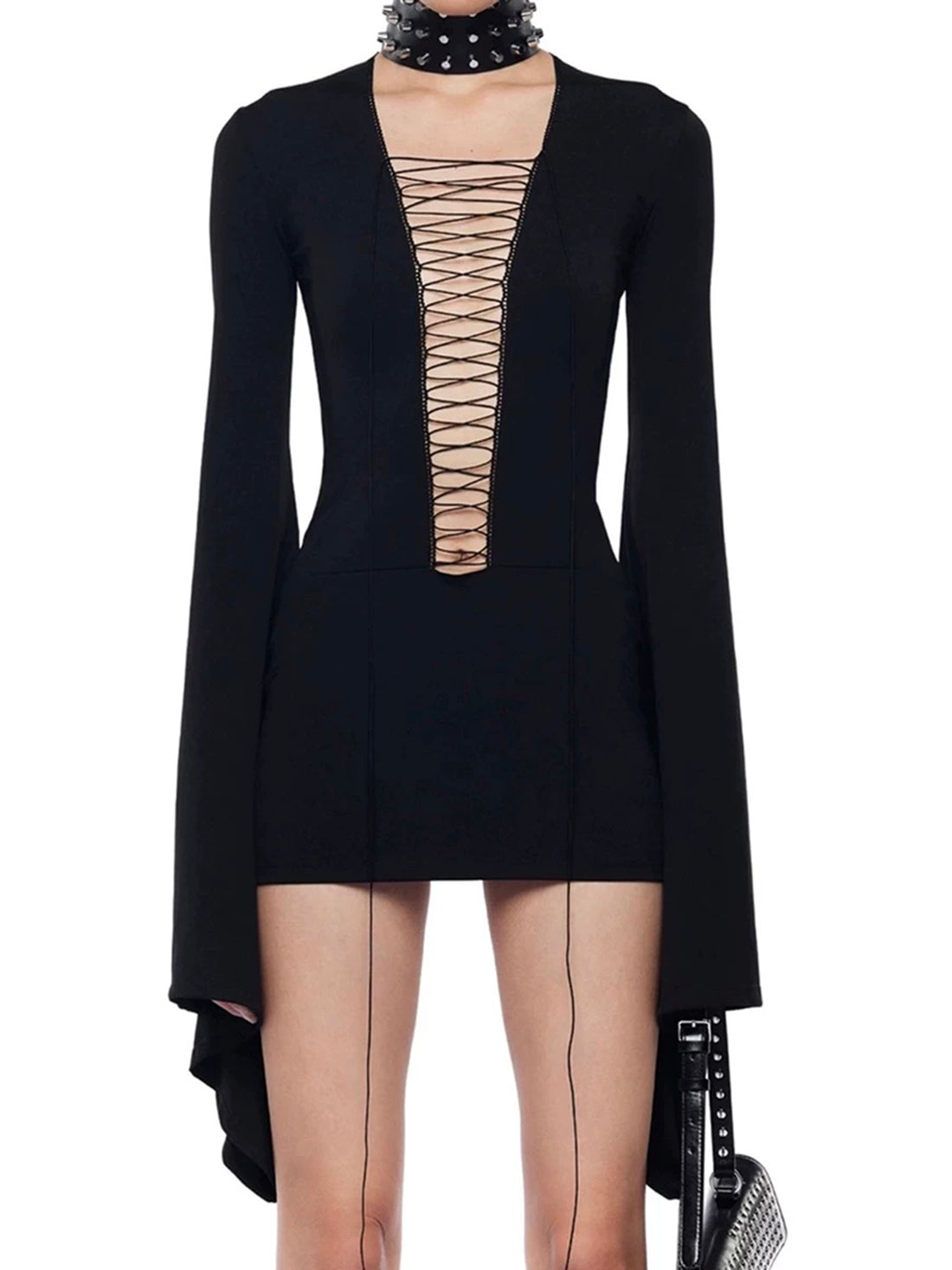 Tied Desire Skim Mini Dress - Coal Black