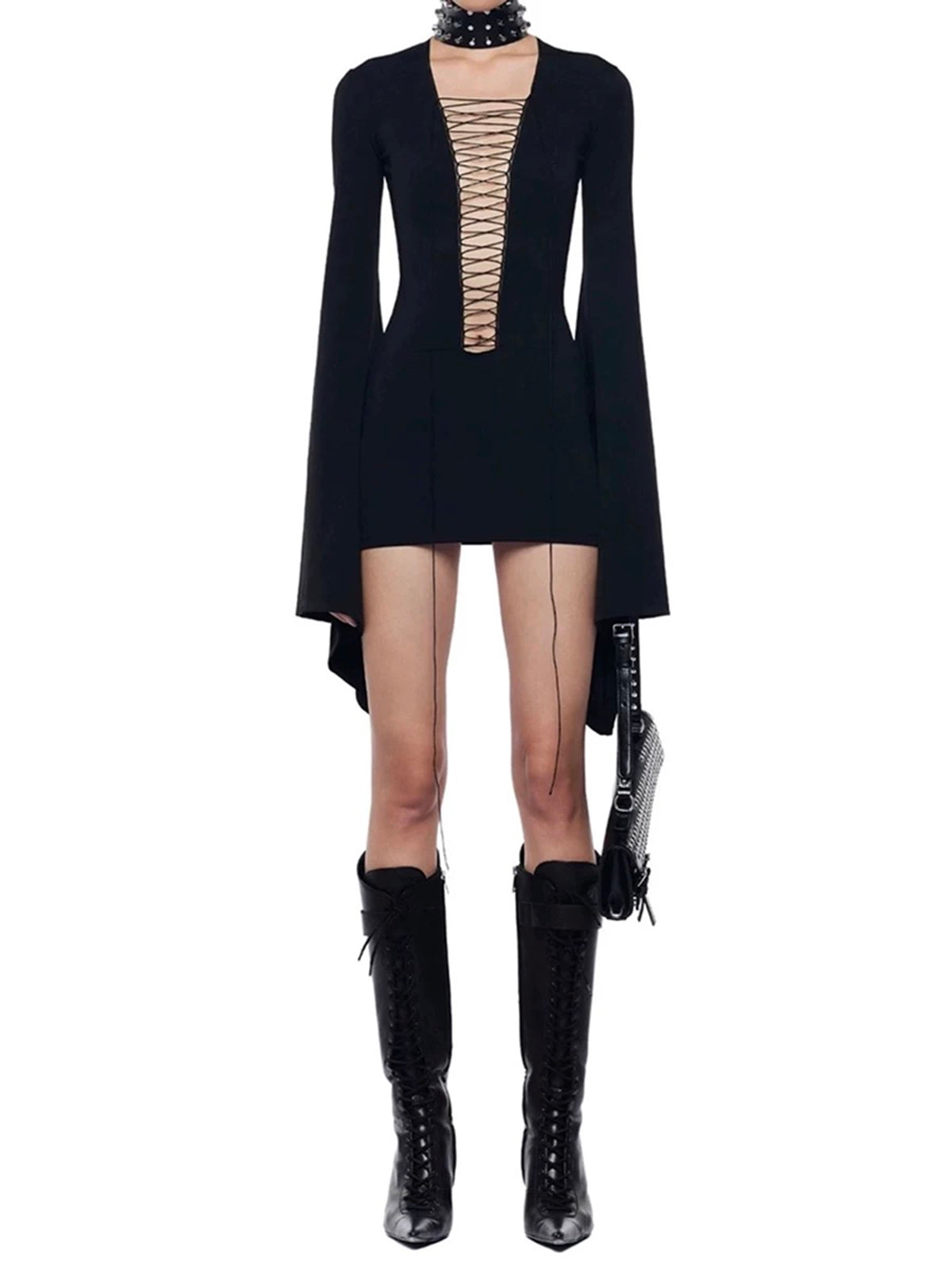 Tied Desire Skim Mini Dress - Coal Black