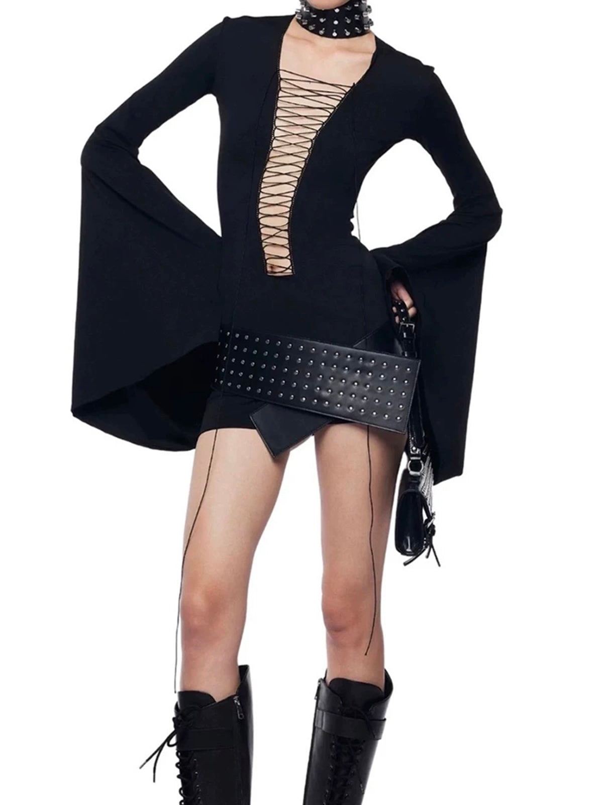 Tied Desire Skim Mini Dress - Coal Black