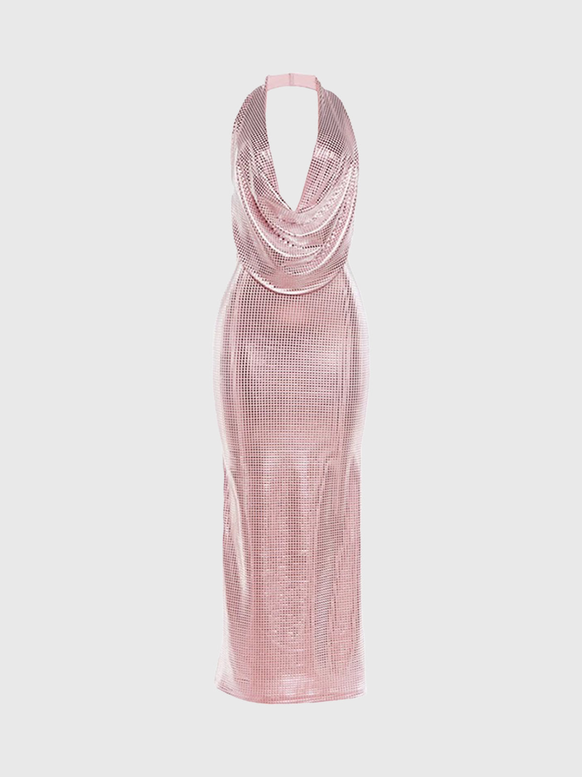 Glitter Pulse Halter Dress - Rose Pink