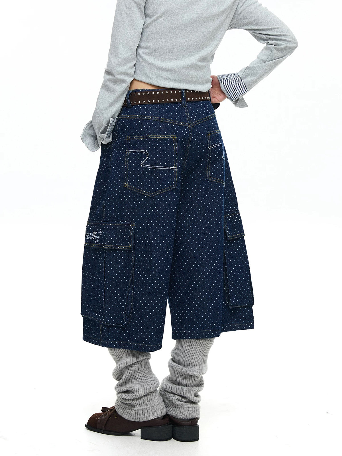 Confetti Dot Barrel Denim Shorts - Indigo Blue