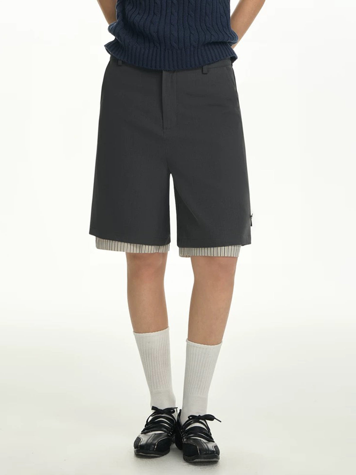 Campus Stripe Straight Shorts - Graphite Grey