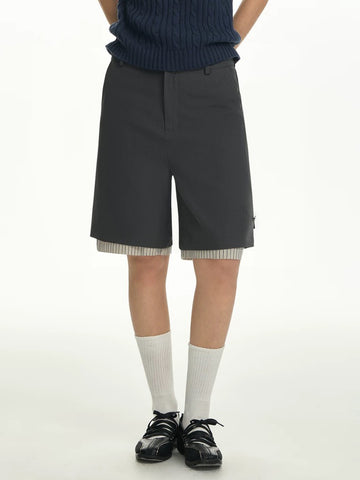 Campus Stripe Straight Shorts - Graphite Grey