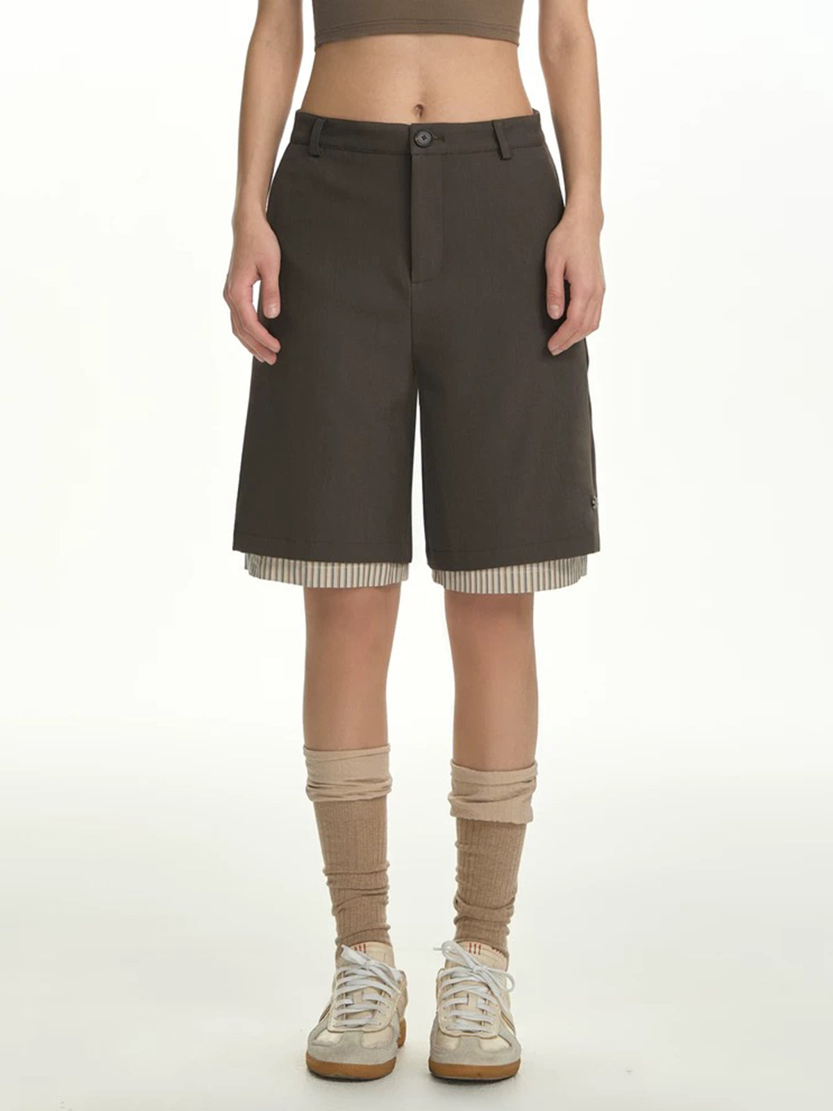 Campus Stripe Straight Shorts - Chestnut Brown