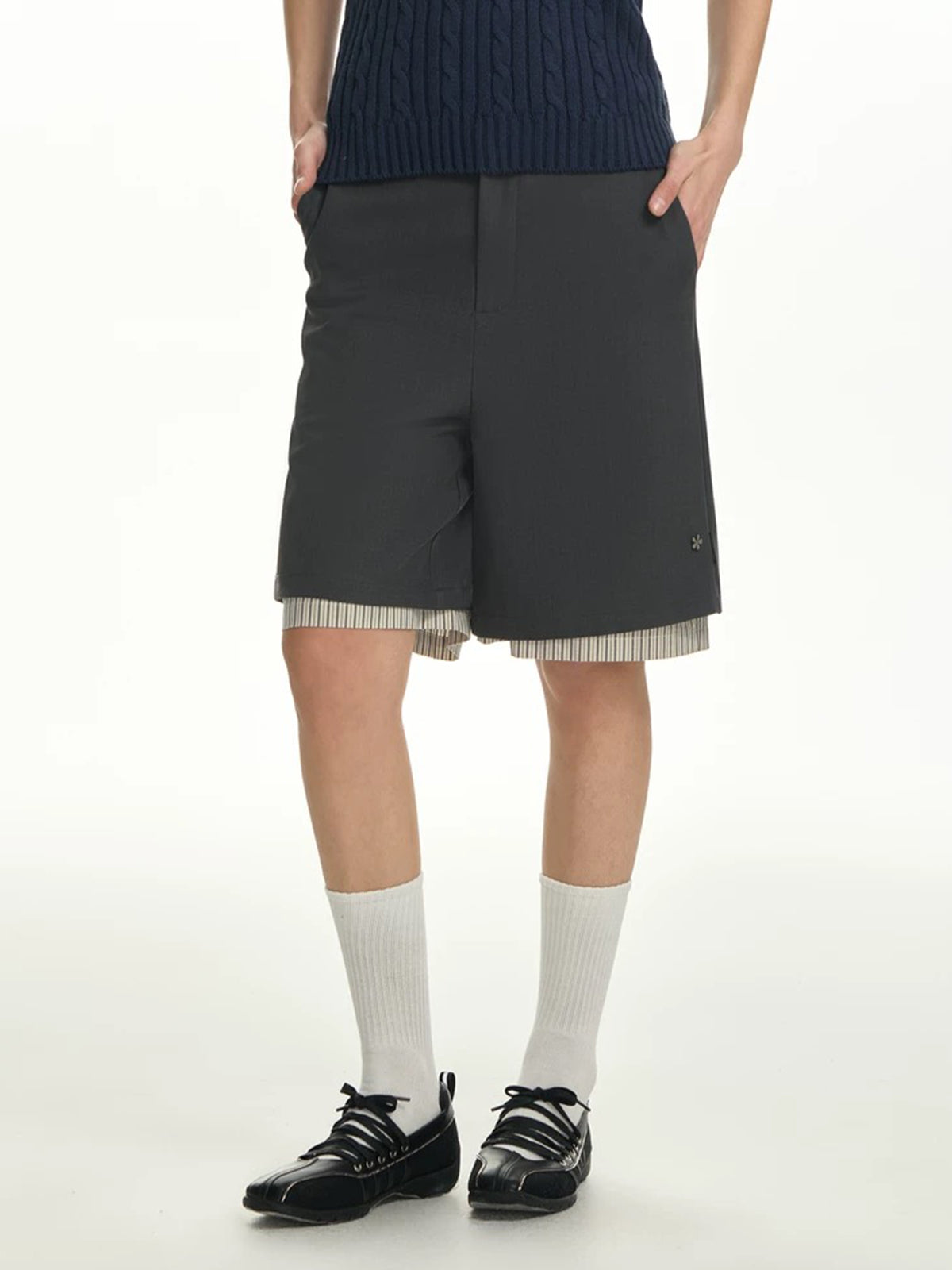 Campus Stripe Straight Shorts - Graphite Grey