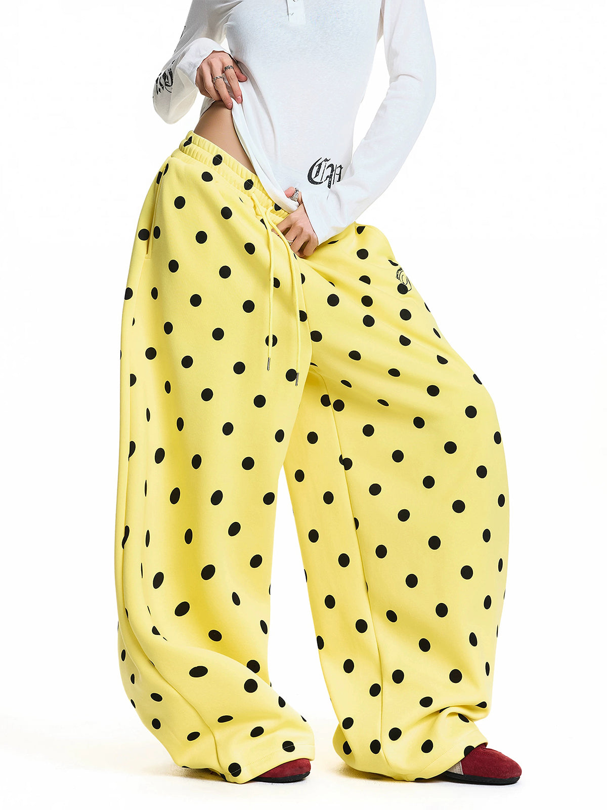 Confetti Dot Barrel Pants - Lemon Yellow