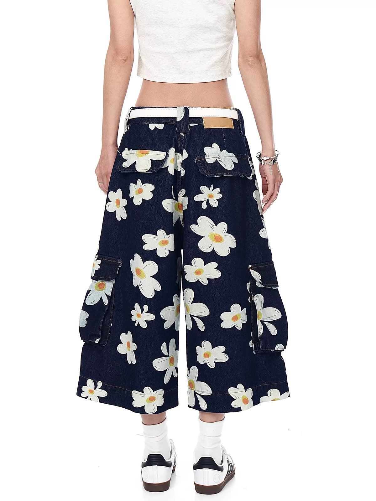 Paint Bloom Barrel Midi Pants - Denim Blue